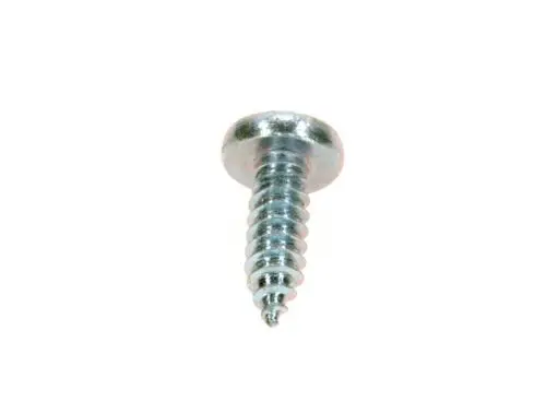BOSCH Blechschraube mit einem flachen Kopf und grobgewinde, geeignet für Metall- und Holzverbindungen, in schlichter, metallischer Ausführung.